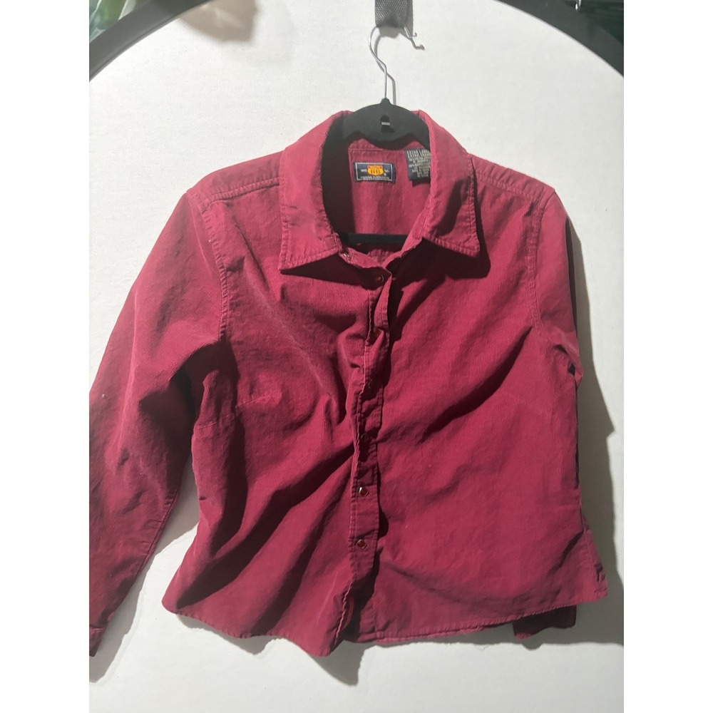 Vintage Corduroy Button Up Shirt Women's Extra Large Red Embroidered Long Sleeve - Picture 3 of 7